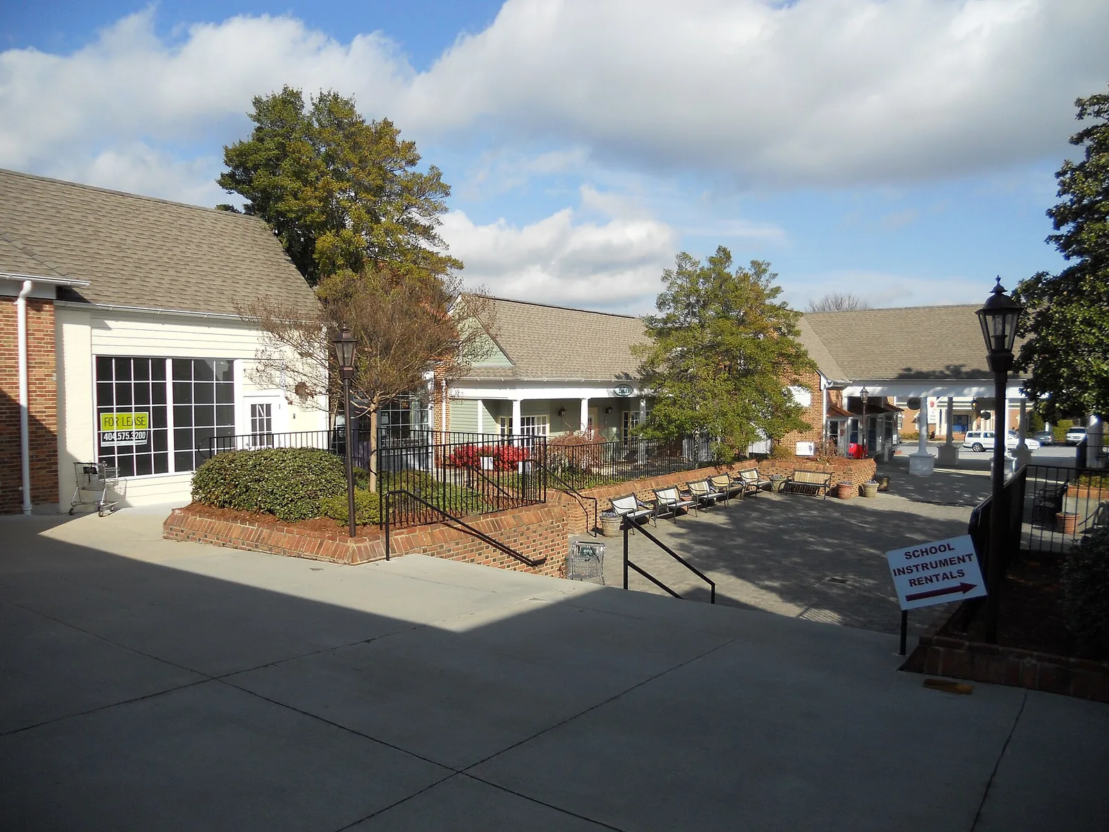Shops around the brick courtyard of Dunwoody Village, home of the community menorah lighting