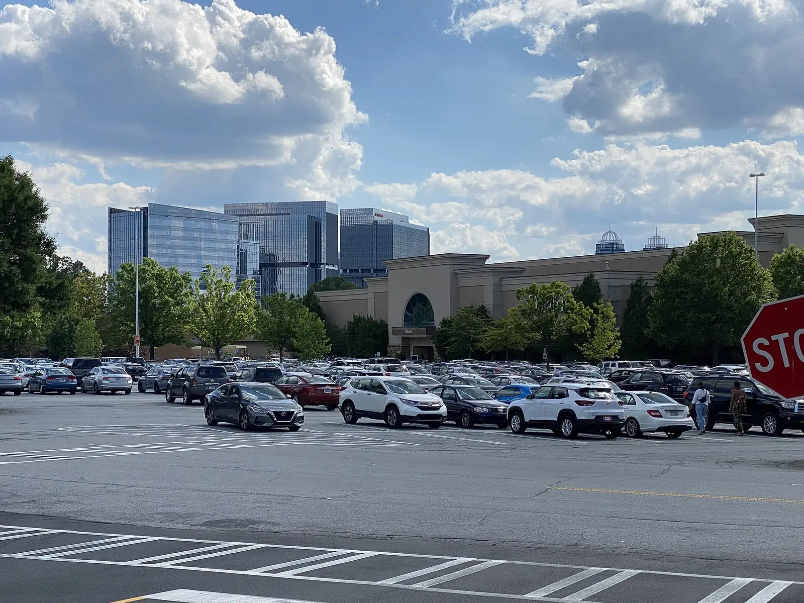 Perimeter Mall and the Perimeter Center office towers seen across the mall's parking lot