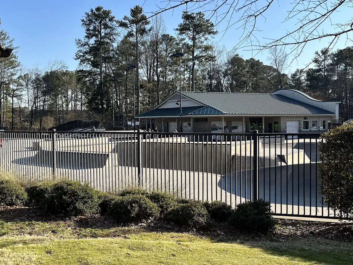 The skate park and park building at Brook Run Park on North Peachtree Road, home of Lemonade Days