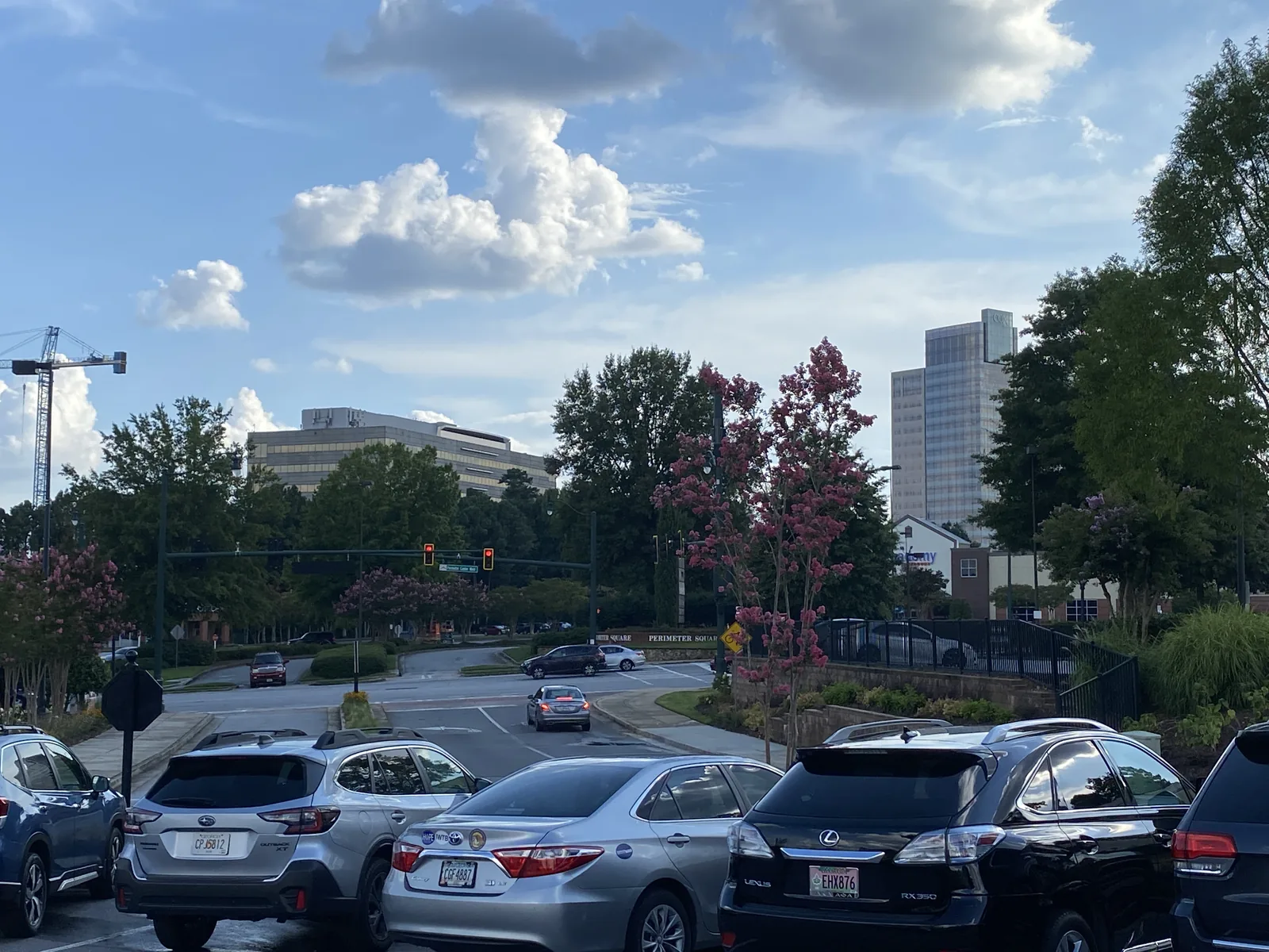 Perimeter Center's office towers seen from a Dunwoody street